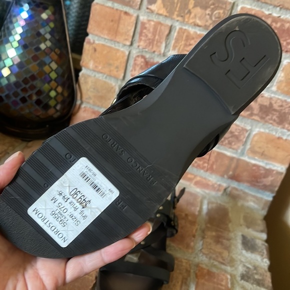 Franco Sarto Quello Black Leather Gladiator Style Sandals - Picture 6 of 8